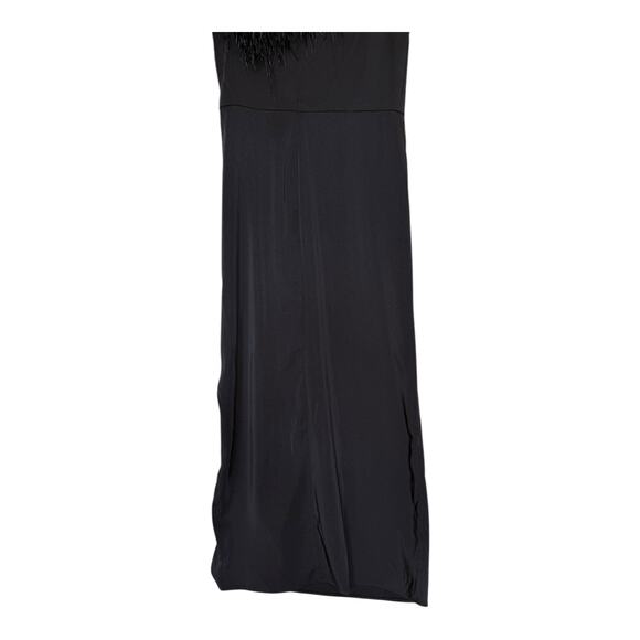 Mac Duggal 68147 One Shoulder Draped Length Dress Feather Trim Black Size 10 NWT - Picture 10 of 16